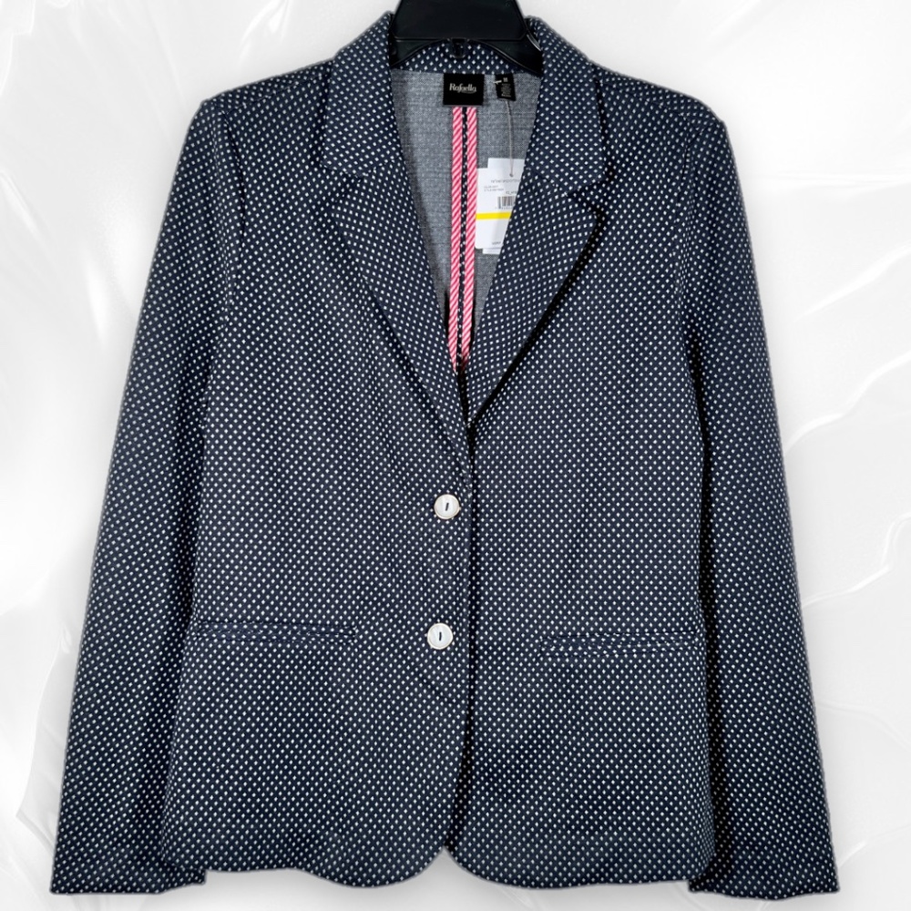 Rafaella Blazer Blue White Print Unlined Long Sleeve Jacket All-Seasons Sz M Med